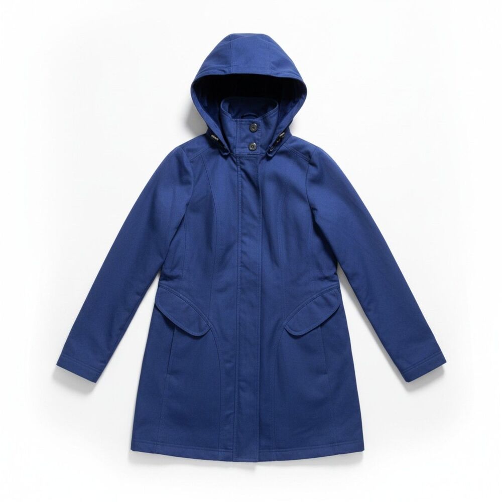 Kristen Blake Blue Anorak Coat Removable Fleece Hood Quilted Interior Med M